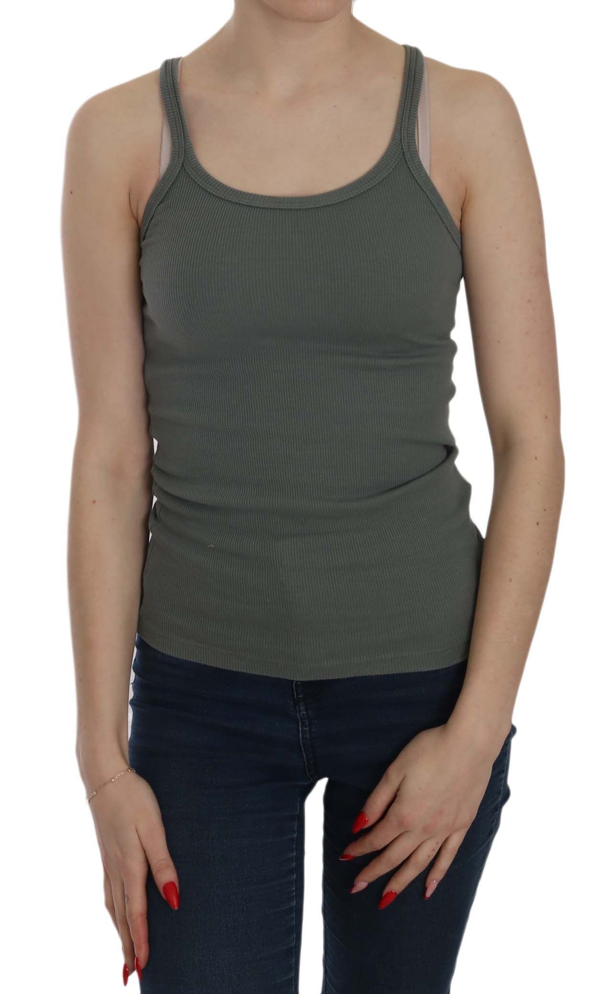 PINK MEMORIES Grünes ärmelloses Spaghettiträger Tanktop T-Shirt Bluse