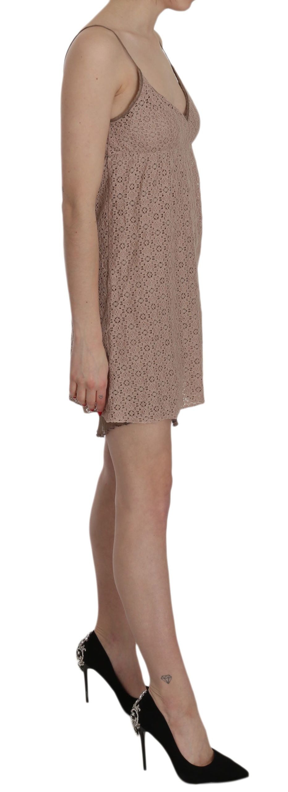 PINK MEMORIES Beiges A-Linien-Minikleid aus Baumwolle mit Spaghettiträgern