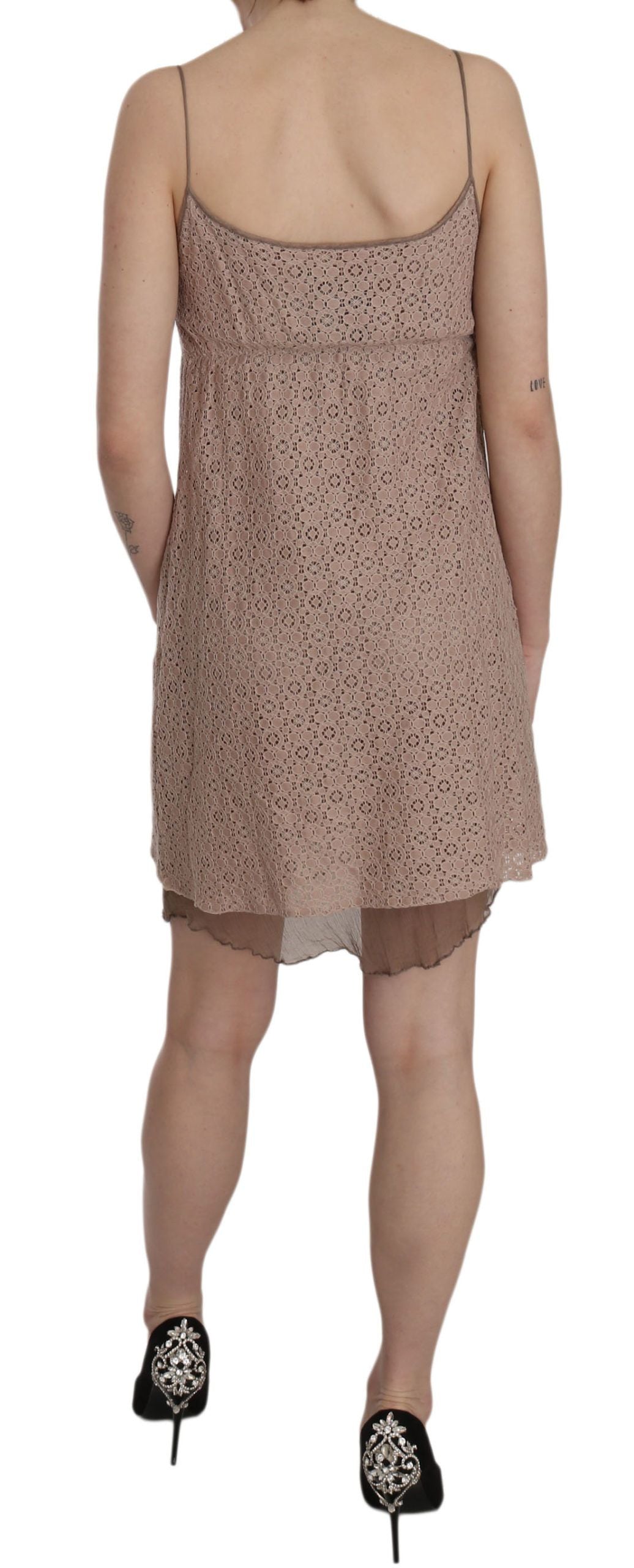 PINK MEMORIES Beiges A-Linien-Minikleid aus Baumwolle mit Spaghettiträgern