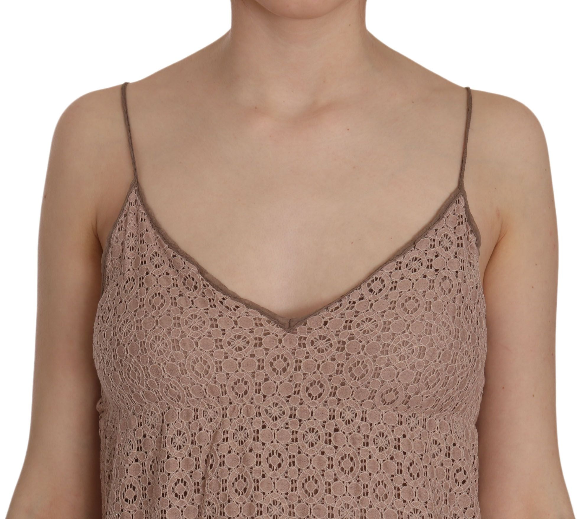 PINK MEMORIES Beiges A-Linien-Minikleid aus Baumwolle mit Spaghettiträgern