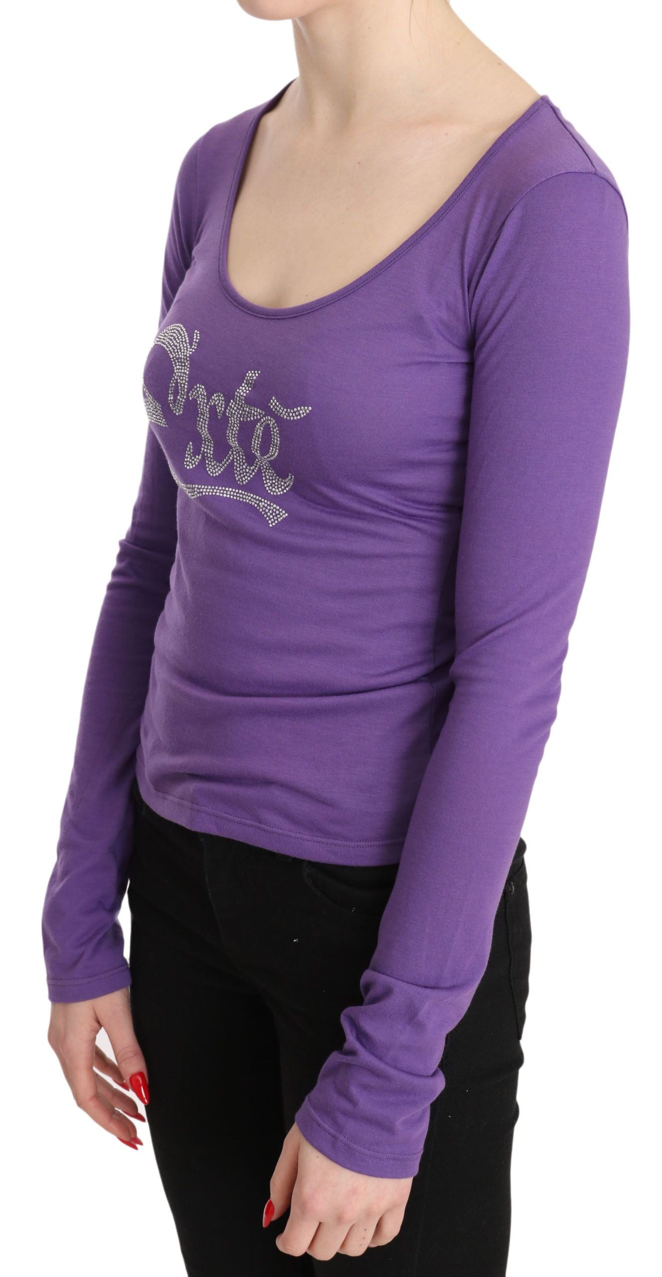 Lila Exte Langarm-Top-Bluse mit Kristallverzierung