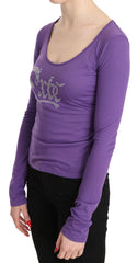 Lila Exte Langarm-Top-Bluse mit Kristallverzierung