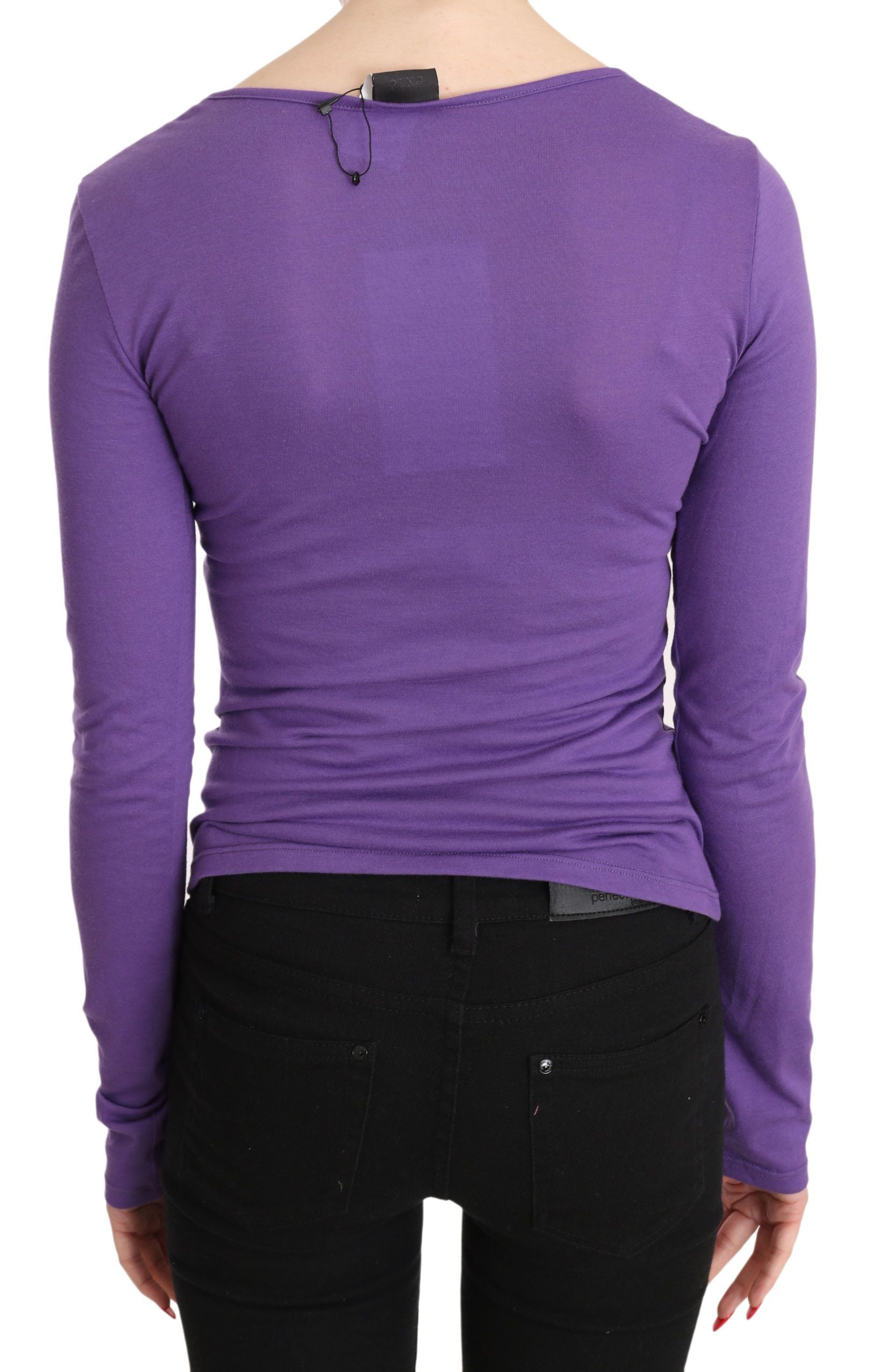 Lila Exte Langarm-Top-Bluse mit Kristallverzierung