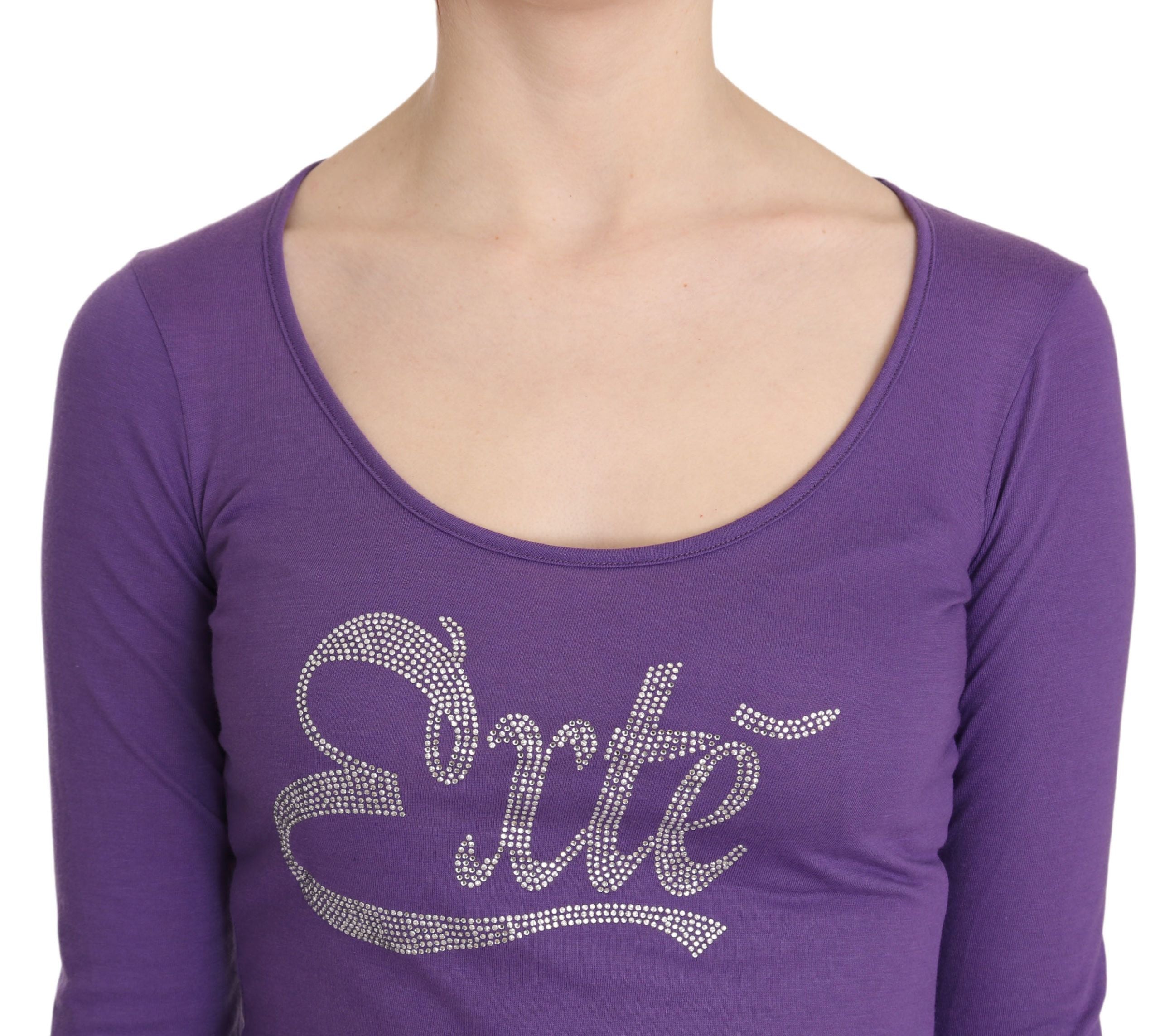 Lila Exte Langarm-Top-Bluse mit Kristallverzierung