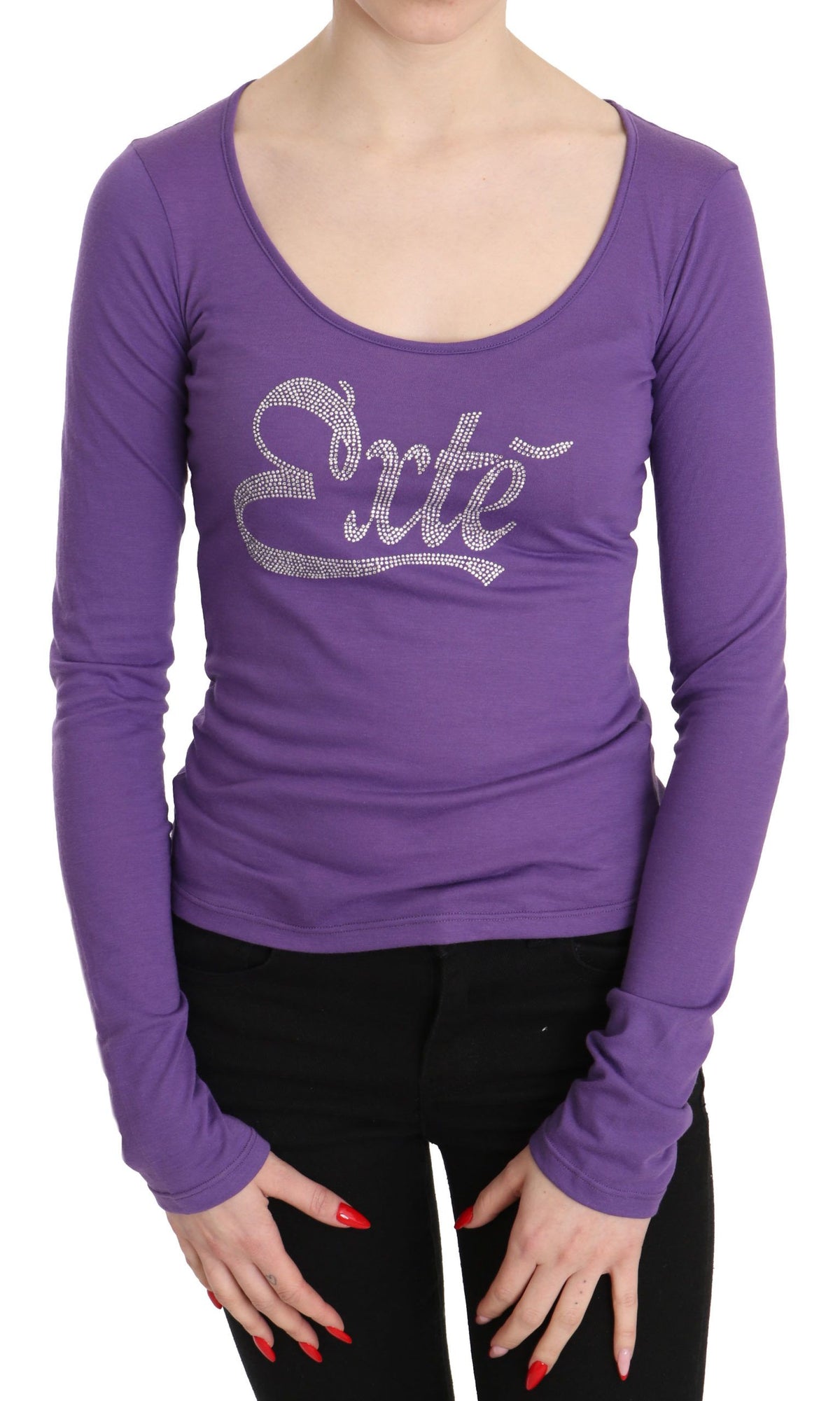 Lila Exte Langarm-Top-Bluse mit Kristallverzierung