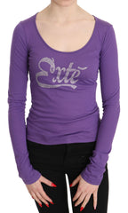 Lila Exte Langarm-Top-Bluse mit Kristallverzierung