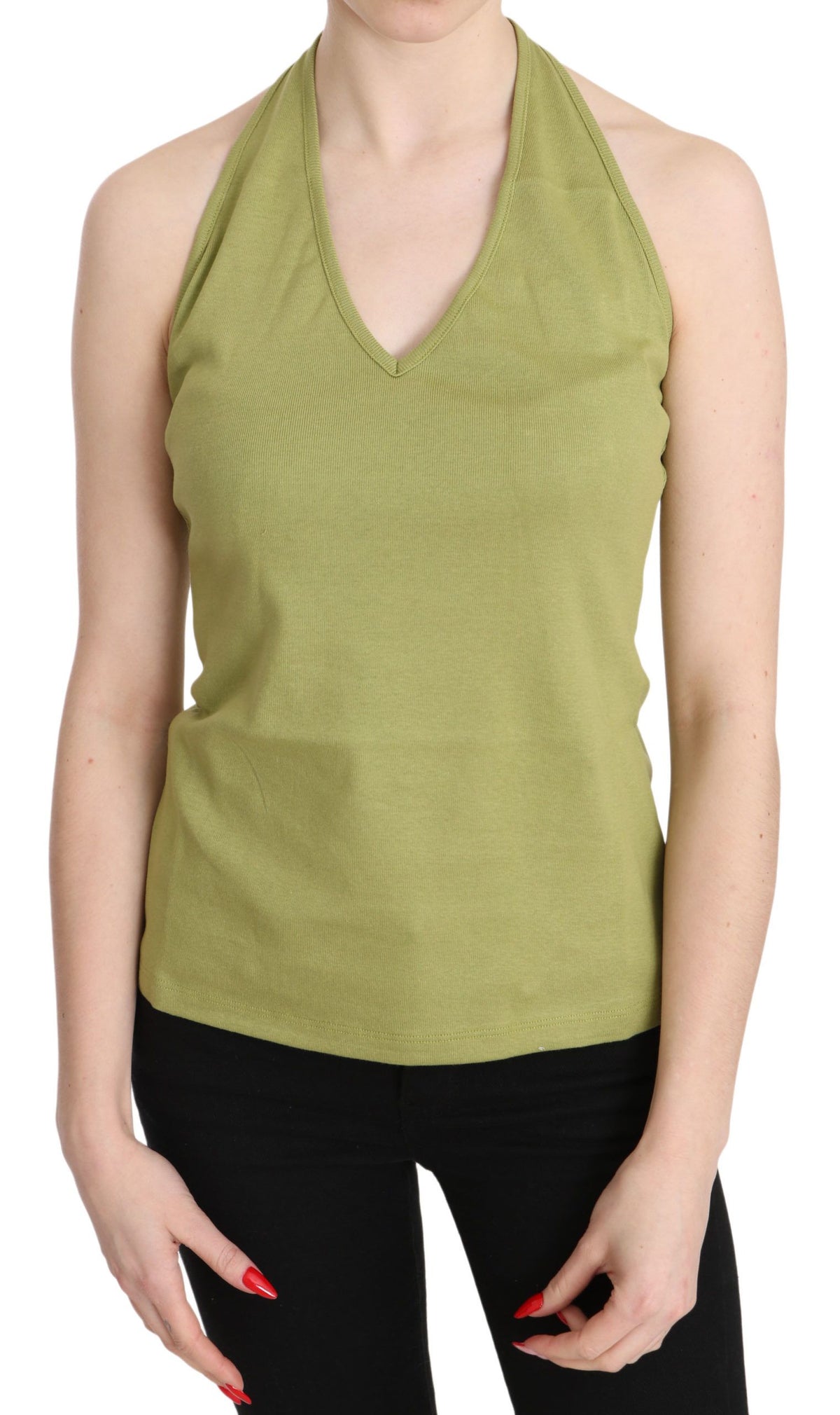 GF Ferre Grünes Neckholder-Baumwoll-Tanktop ärmellose Freizeitbluse