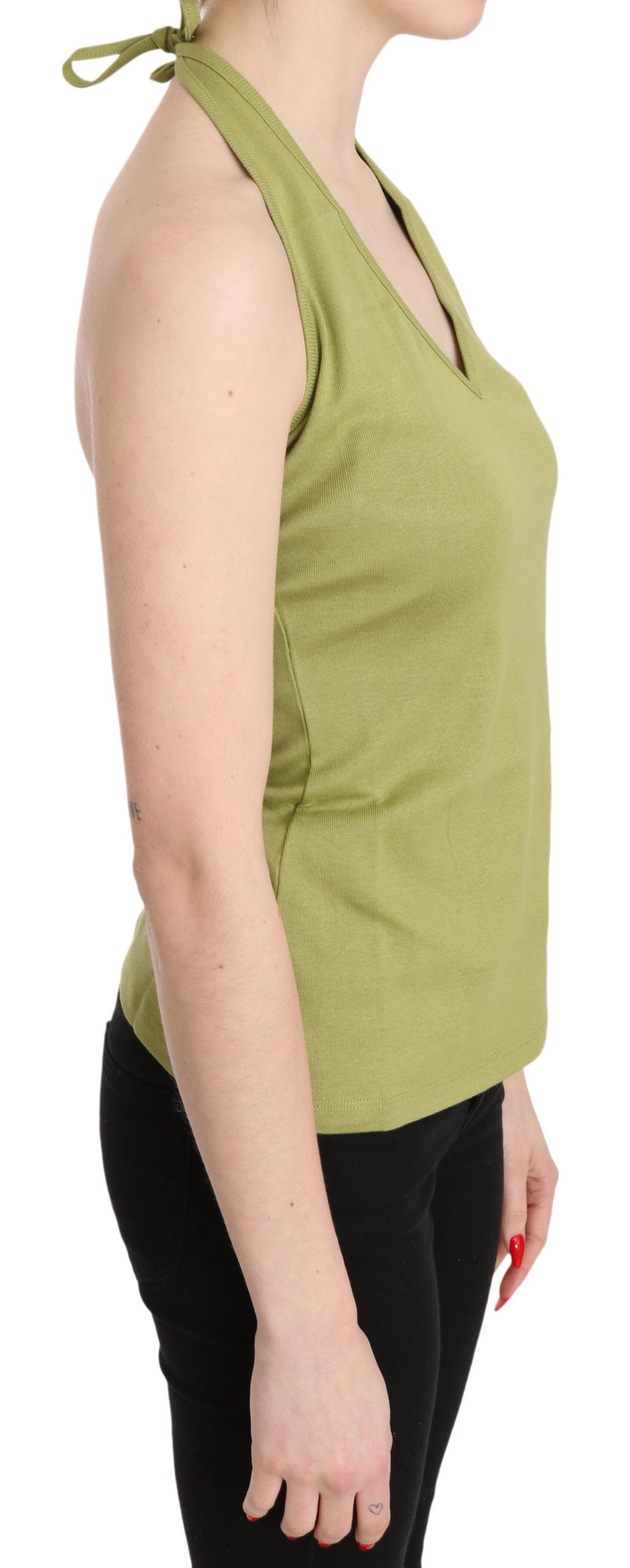 GF Ferre Grünes Neckholder-Baumwoll-Tanktop ärmellose Freizeitbluse