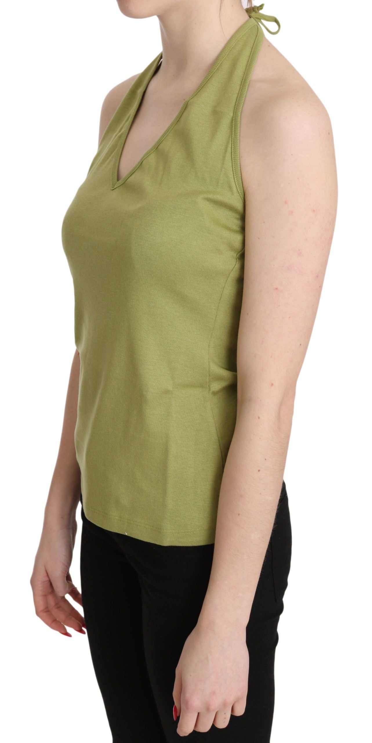 GF Ferre Grünes Neckholder-Baumwoll-Tanktop ärmellose Freizeitbluse