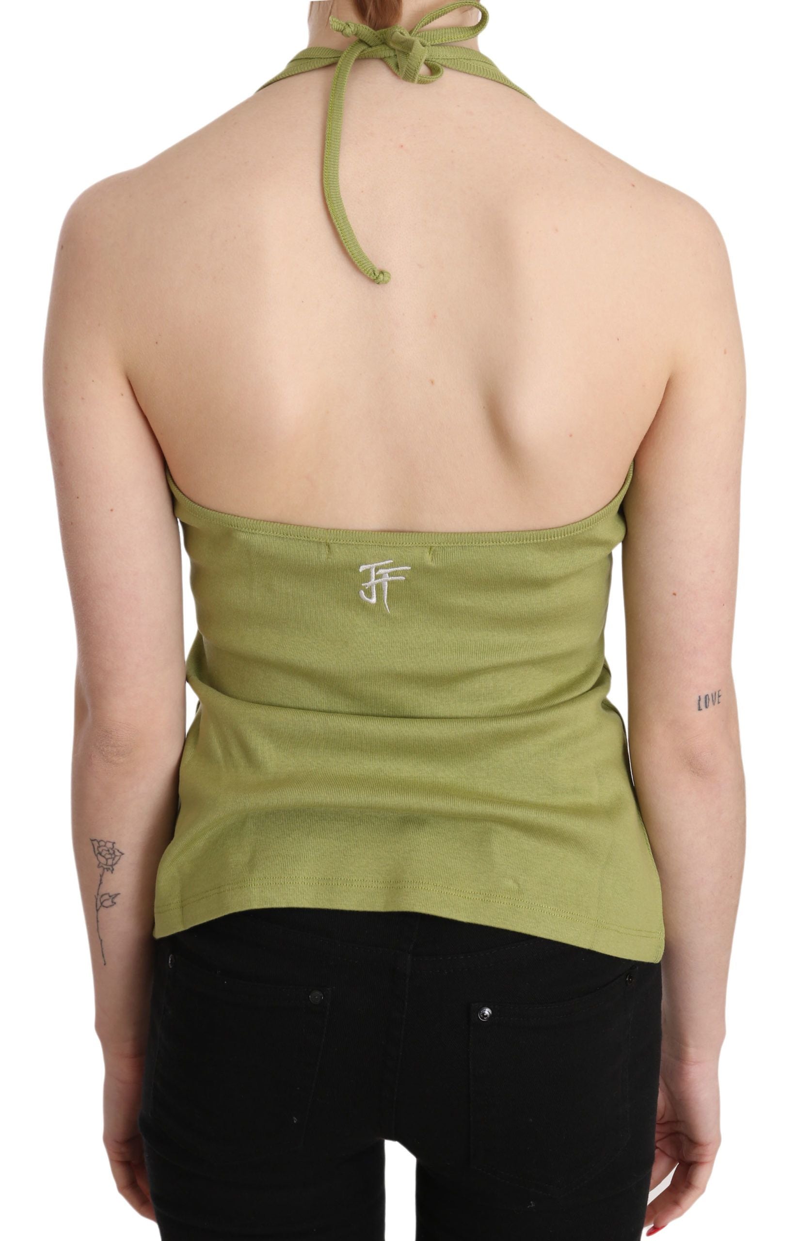 GF Ferre Grünes Neckholder-Baumwoll-Tanktop ärmellose Freizeitbluse