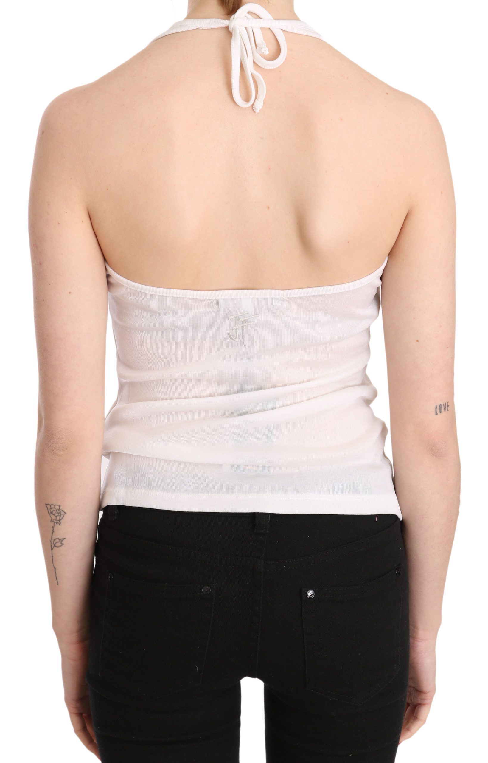 GF Ferre Weißes Neckholder Baumwoll-Tanktop ohne Ärmel Casual Bluse