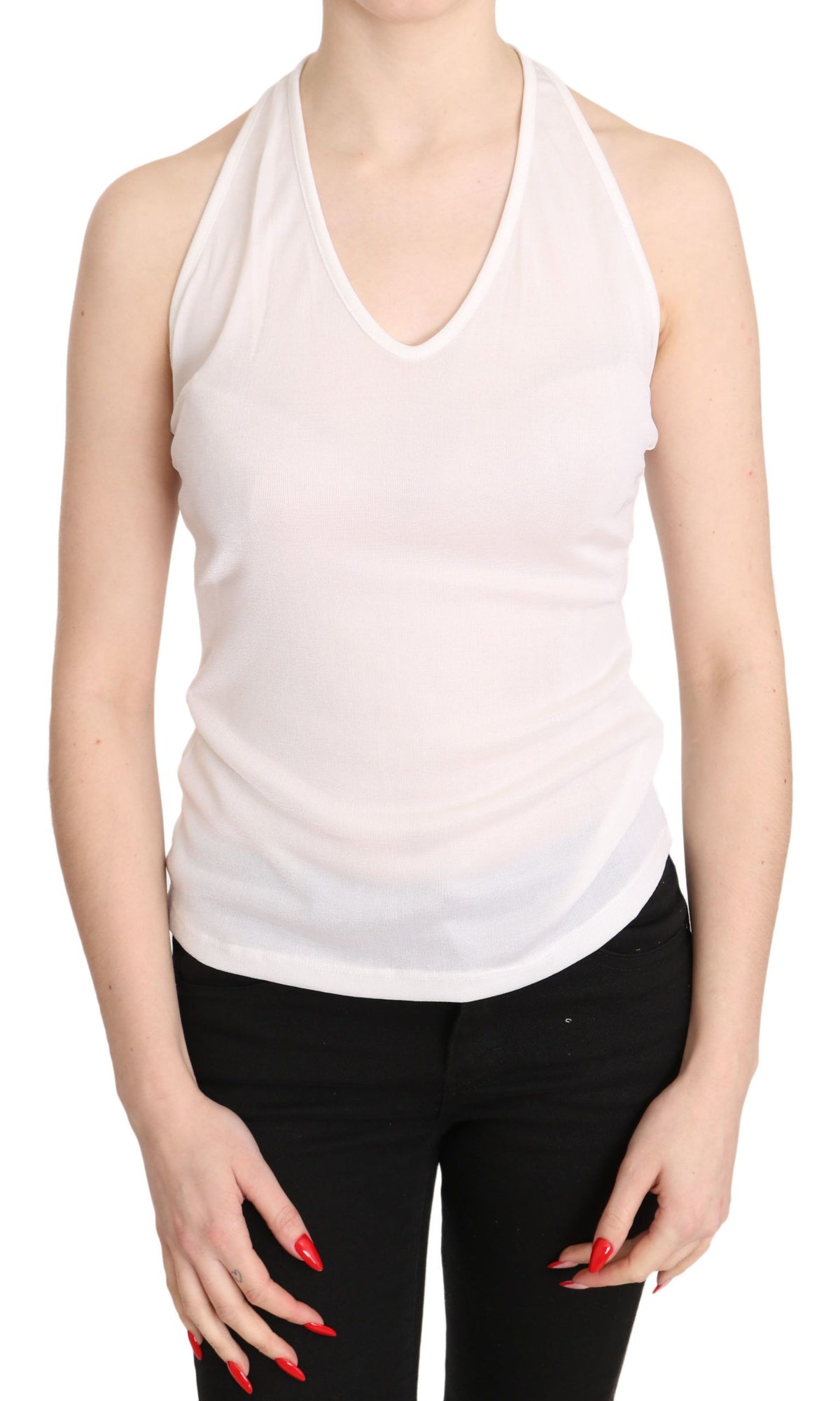 GF Ferre Weißes Neckholder Baumwoll-Tanktop ohne Ärmel Casual Bluse