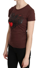 Exte Brown Hearts Bedrucktes Rundhals T-Shirt Top