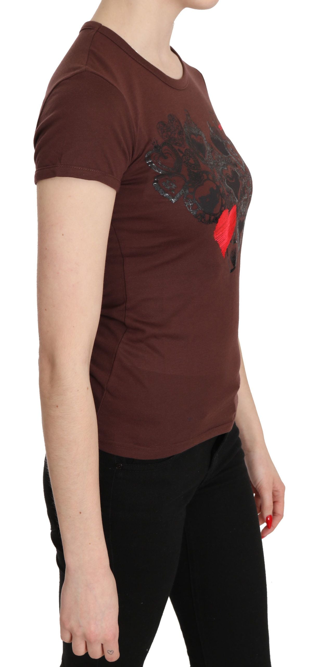 Exte Brown Hearts Bedrucktes Rundhals T-Shirt Top