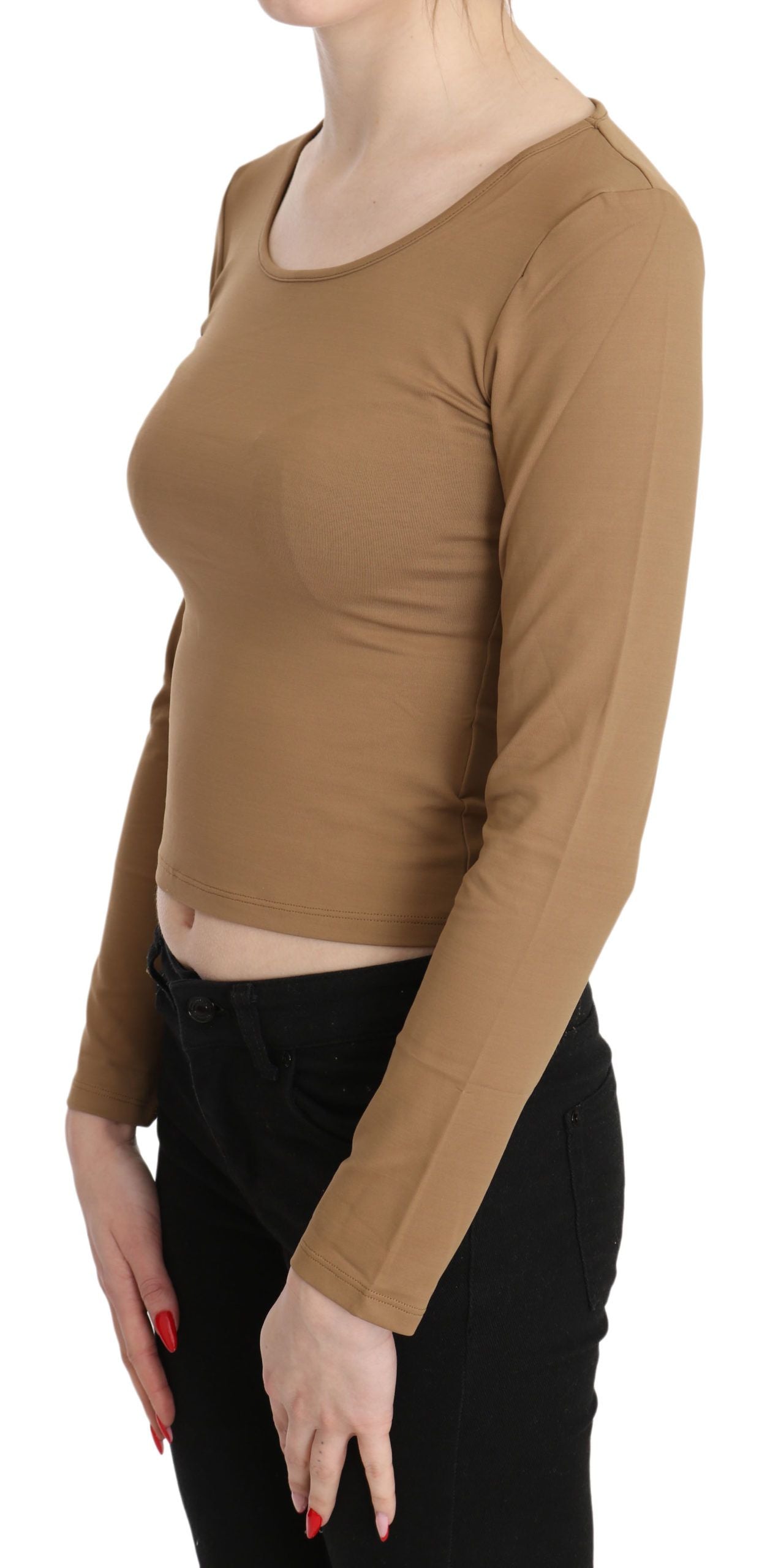 GF Ferre Braunes, langärmeliges Crop Top mit Rundhalsausschnitt