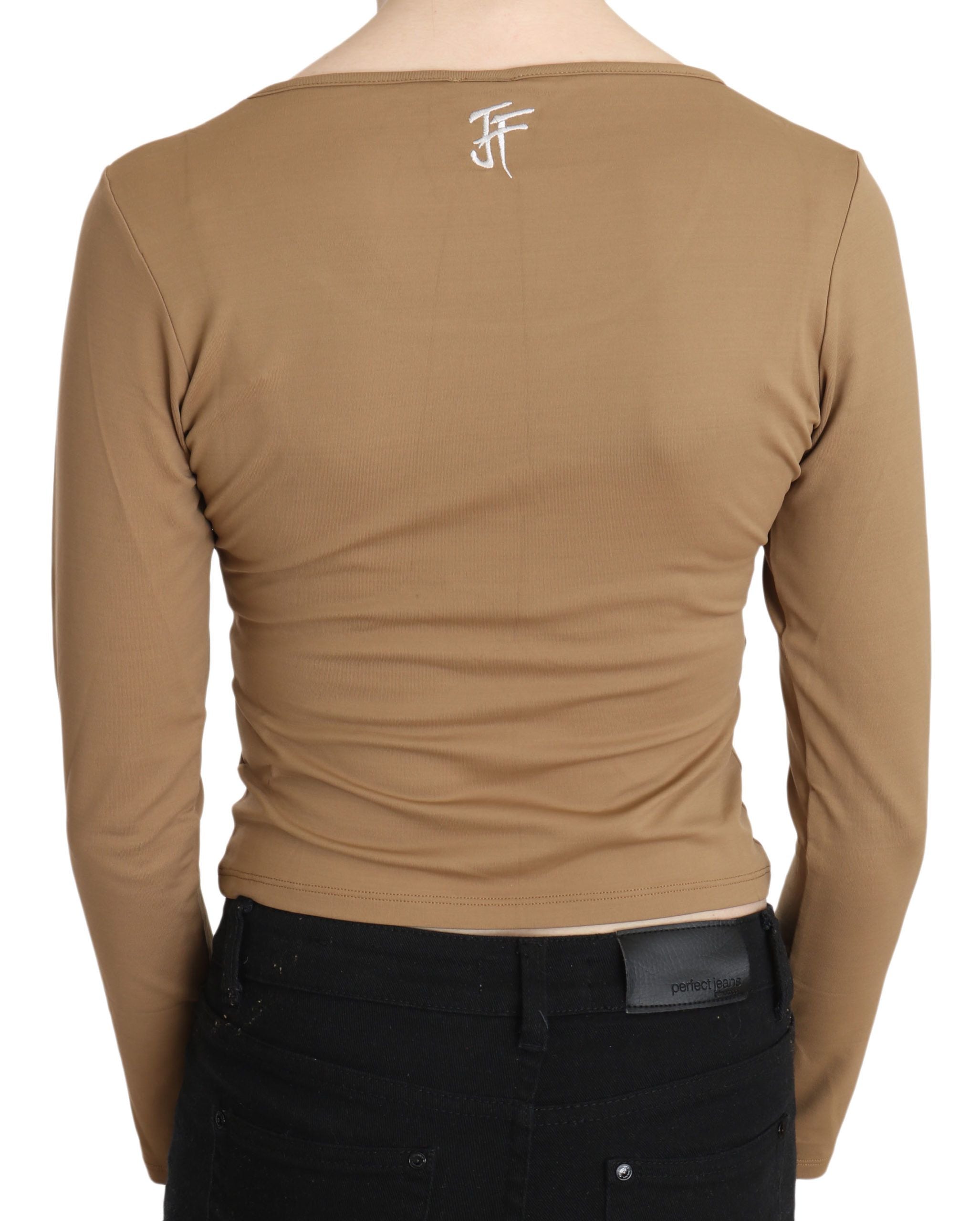 GF Ferre Braunes, langärmeliges Crop Top mit Rundhalsausschnitt