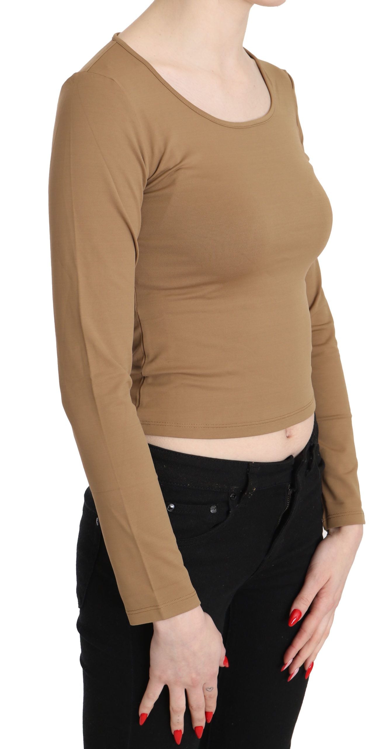 GF Ferre Braunes, langärmeliges Crop Top mit Rundhalsausschnitt