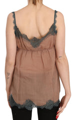 PINK MEMORIES Braunes Tanktop-Bluse mit Spitzen-Spaghettiträgern