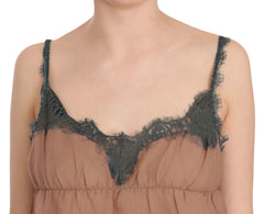 PINK MEMORIES Braunes Tanktop-Bluse mit Spitzen-Spaghettiträgern