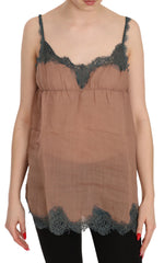 PINK MEMORIES Braunes Tanktop-Bluse mit Spitzen-Spaghettiträgern