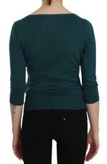 PINK MEMORIES Blue Green Cotton 3/4 Sleeve Cardigan Top Blouse
