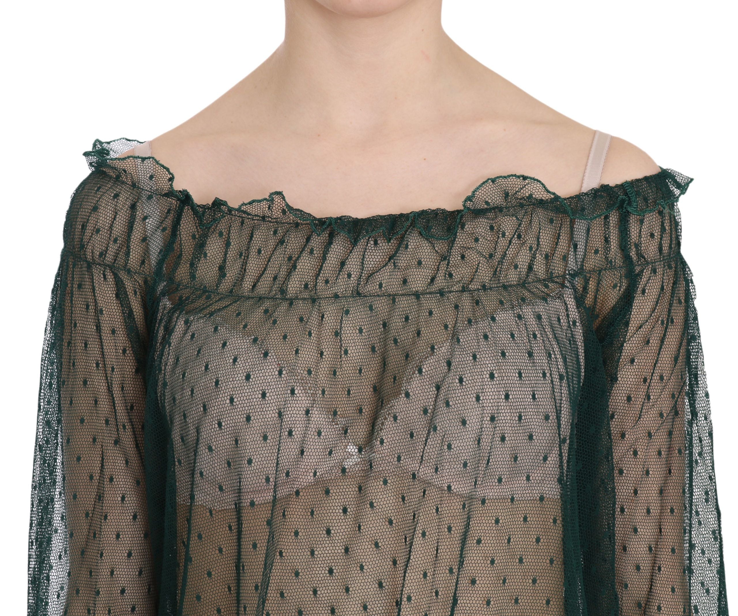 PINK MEMORIES Grünes Netzstoff-Durchsichtiges Langarm-Top Bluse