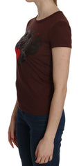 Exte Brown Heart Print Rundhals-T-Shirt Kurzarmbluse