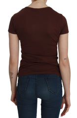 Exte Brown Heart Print Rundhals-T-Shirt Kurzarmbluse