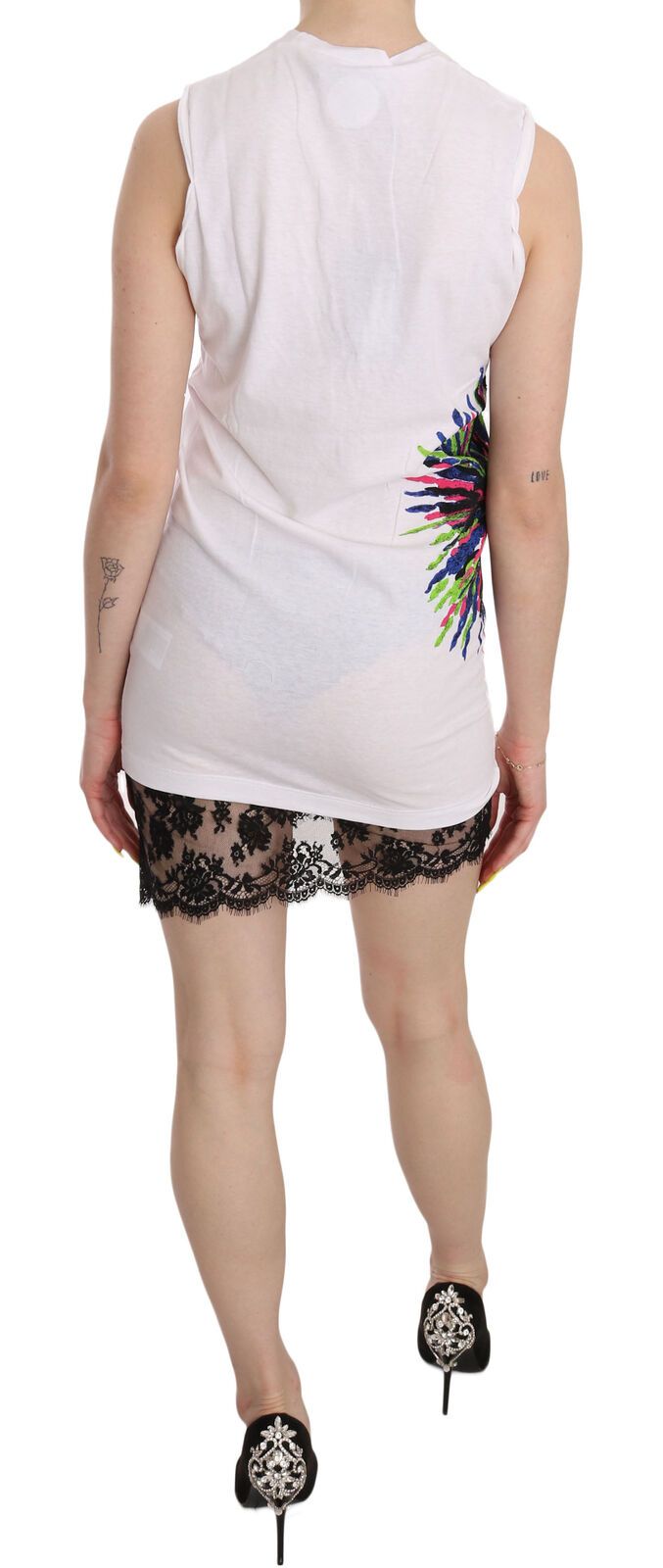 Dsquared² Weißes, bedrucktes, ärmelloses Bodycon-Minikleid mit Rundhalsausschnitt