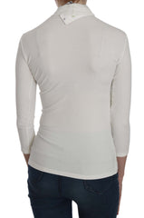 Exte Witte Gedrukte Coltrui met 3/4 Mouwen Katoenen Blouse