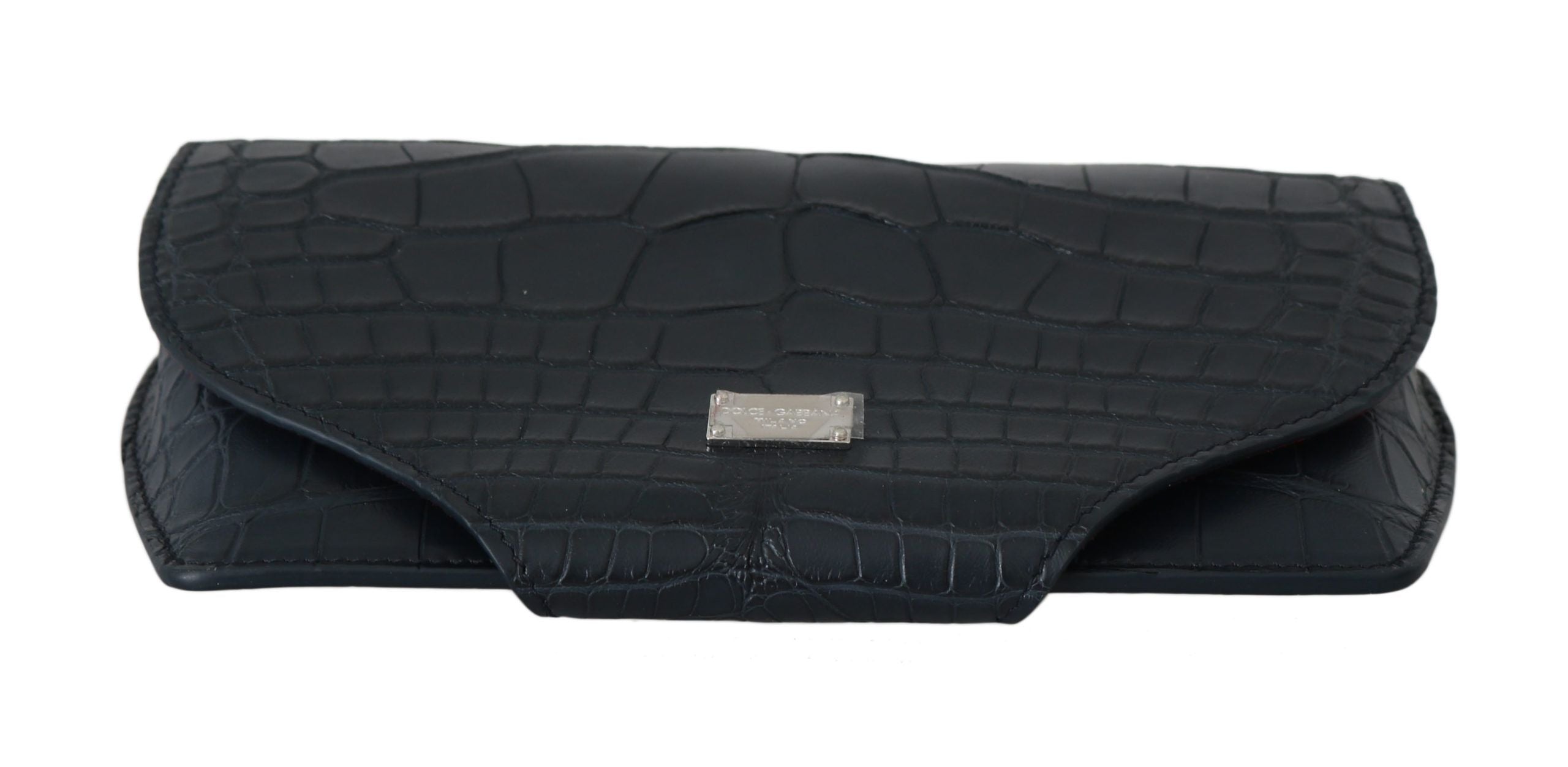 Dolce & Gabbana Brillentasche aus blauem Krokodilleder Etui Beutel