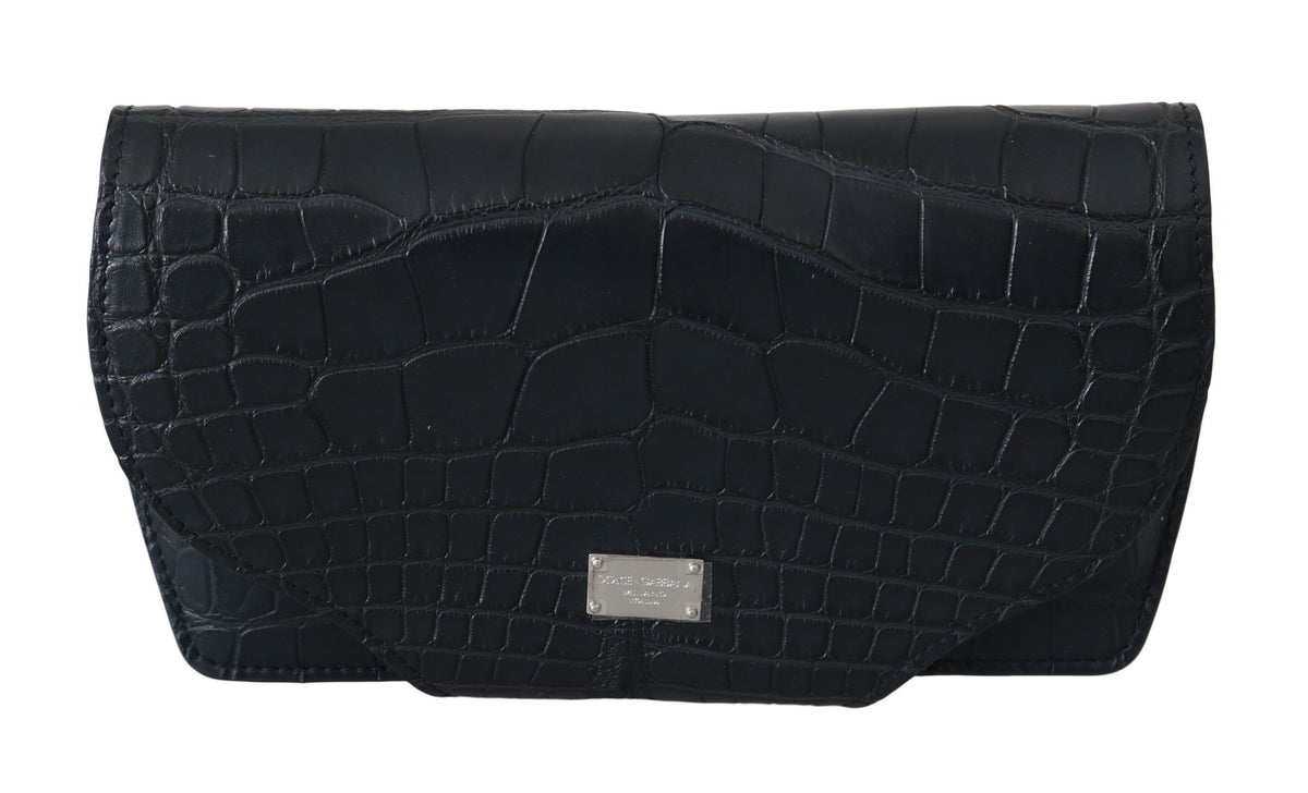 Dolce & Gabbana Brillentasche aus blauem Krokodilleder Etui Beutel
