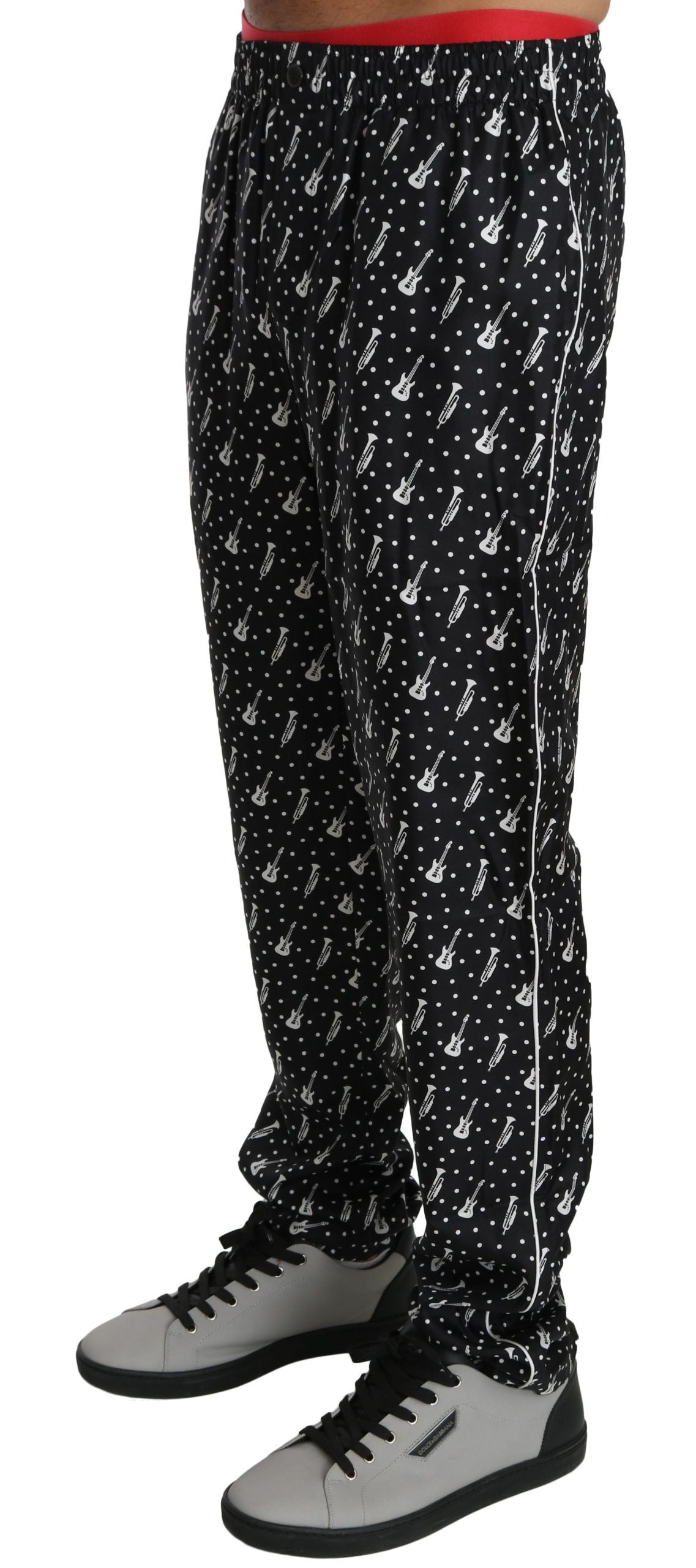 Dolce & Gabbana Seidene Schwarze Hose mit Musikinstrumentenmotiv