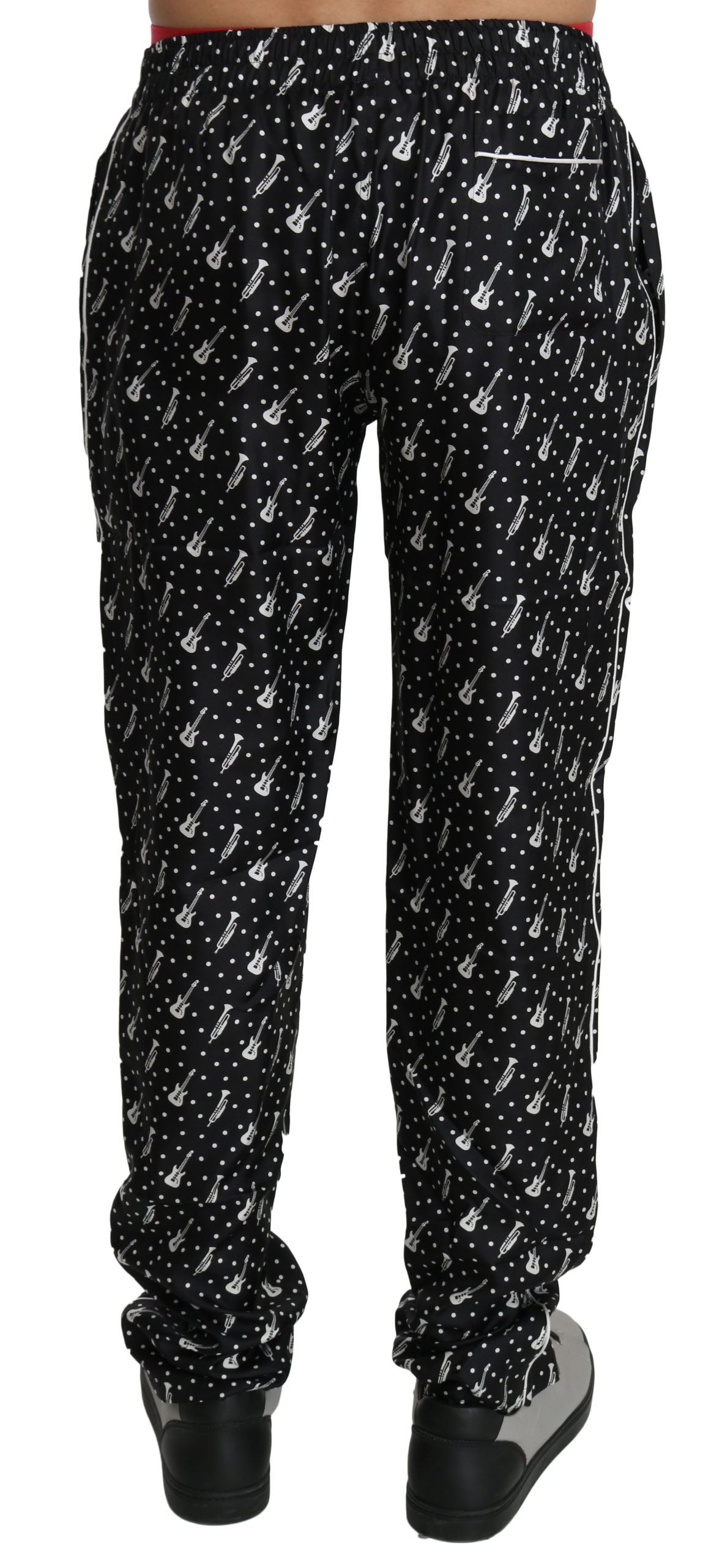 Dolce & Gabbana Seidene Schwarze Hose mit Musikinstrumentenmotiv