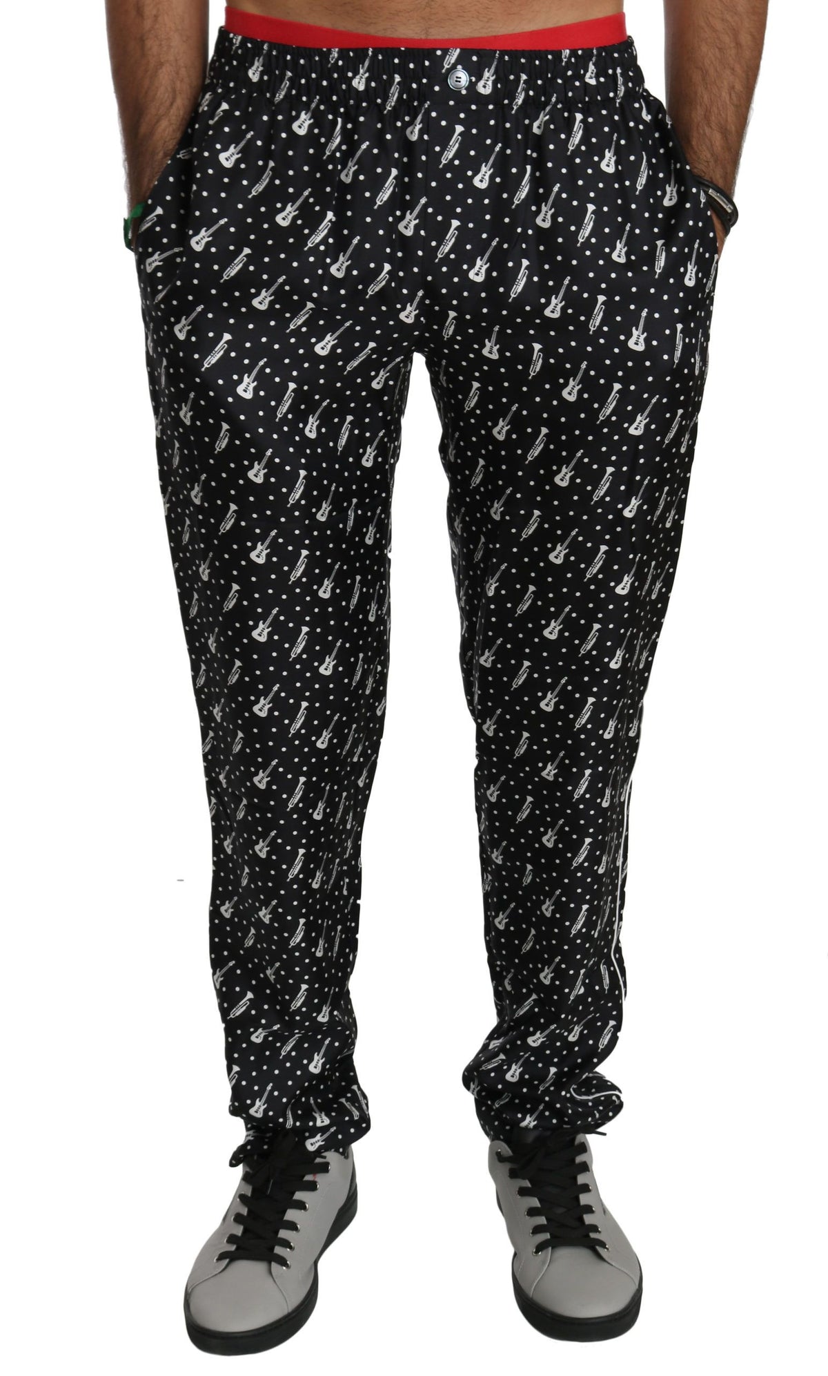 Dolce & Gabbana Seidene Schwarze Hose mit Musikinstrumentenmotiv