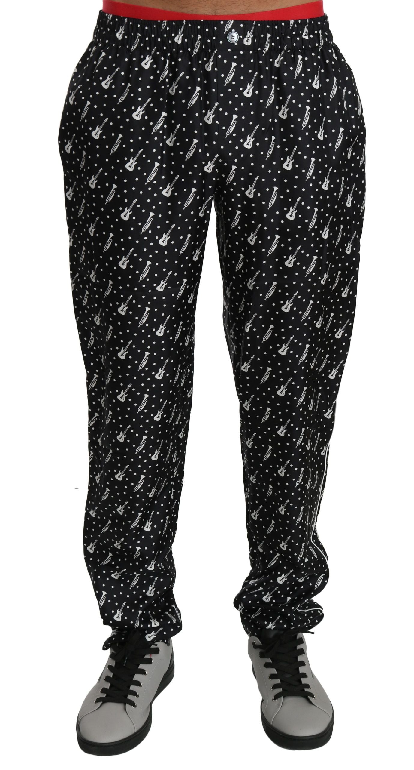 Dolce & Gabbana Seidene Schwarze Hose mit Musikinstrumentenmotiv