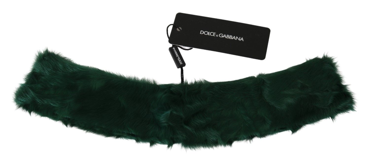 Dolce & Gabbana grüner Pelz-Halskragen-Wickel-Schaflederschal