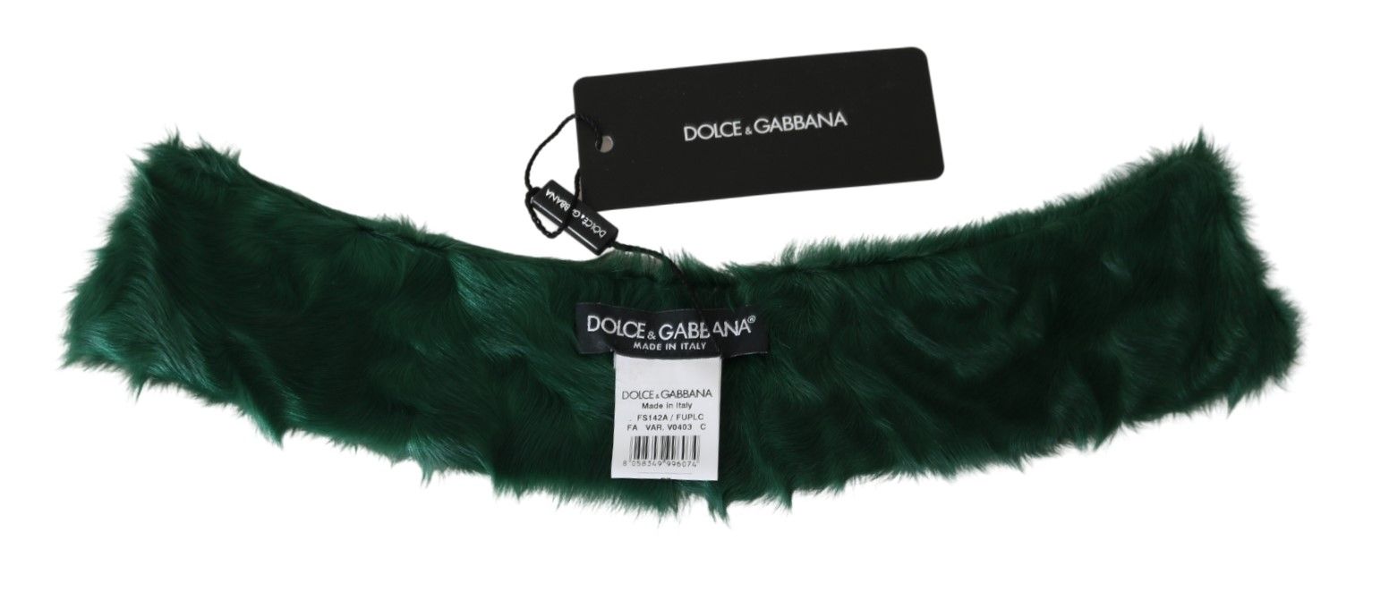 Dolce & Gabbana grüner Pelz-Halskragen-Wickel-Schaflederschal
