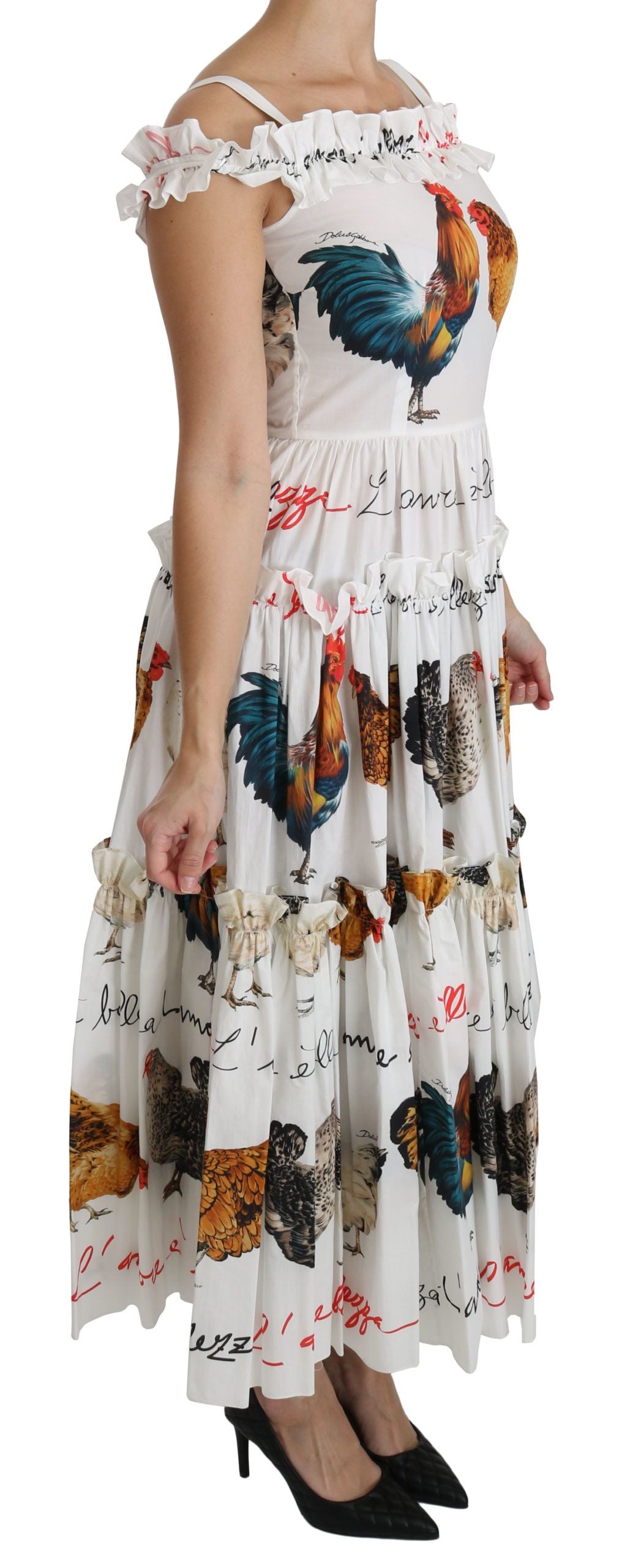 Dolce & Gabbana Etuikleid "Weißer Hahn" aus Baumwolle in Midilänge