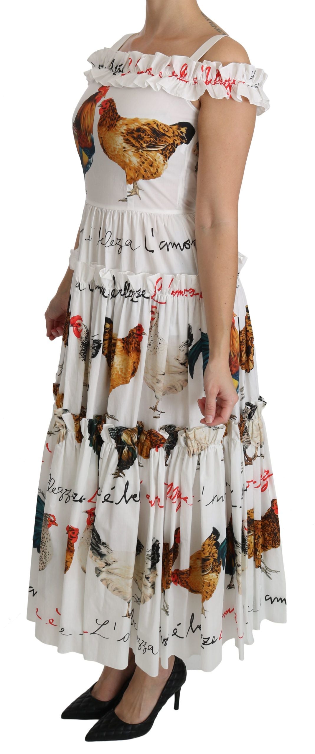 Dolce & Gabbana Etuikleid "Weißer Hahn" aus Baumwolle in Midilänge