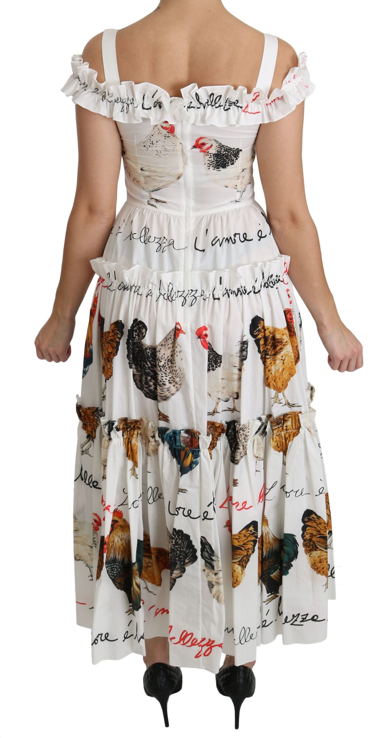 Dolce & Gabbana Etuikleid "Weißer Hahn" aus Baumwolle in Midilänge