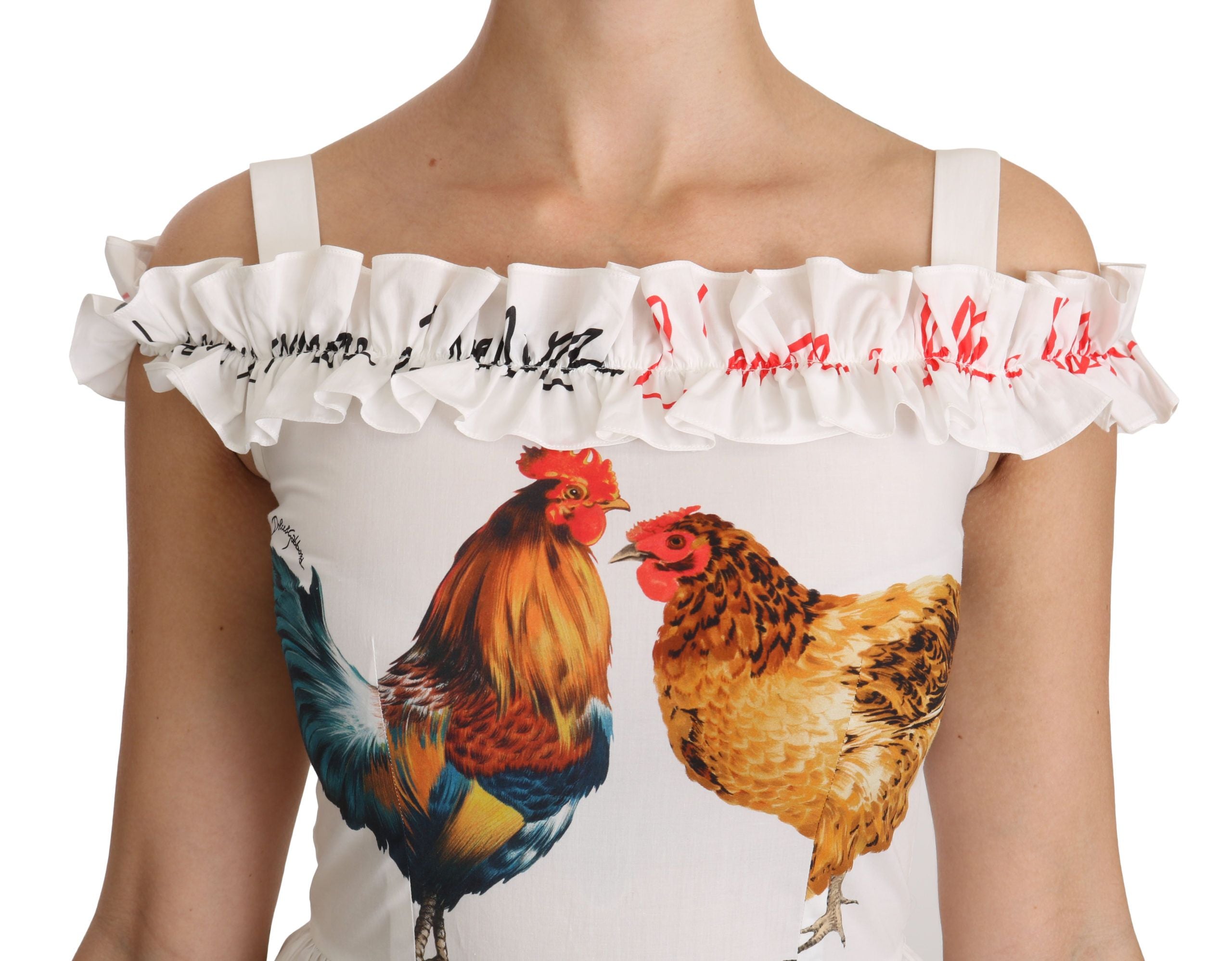 Dolce & Gabbana Etuikleid "Weißer Hahn" aus Baumwolle in Midilänge