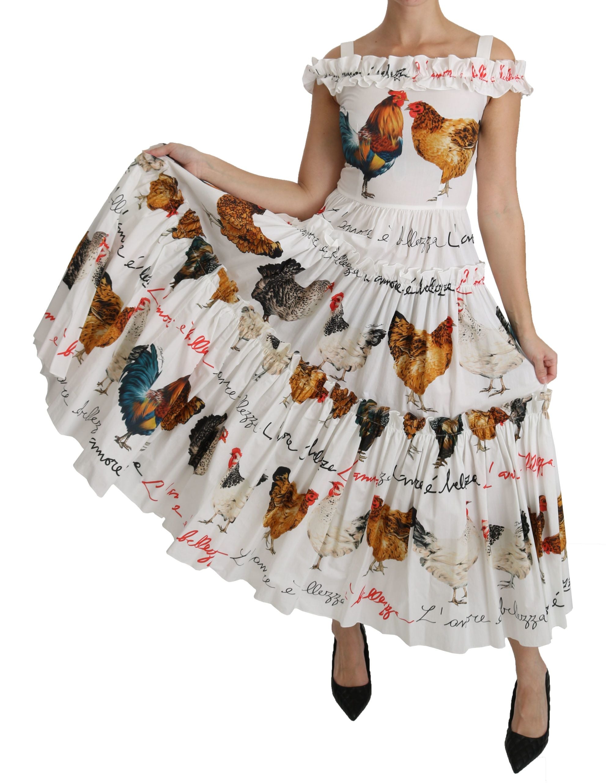 Dolce & Gabbana Etuikleid "Weißer Hahn" aus Baumwolle in Midilänge