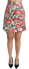 Dolce & Gabbana Weiß Grün Rot Geblümter Minirock mit hoher Taille