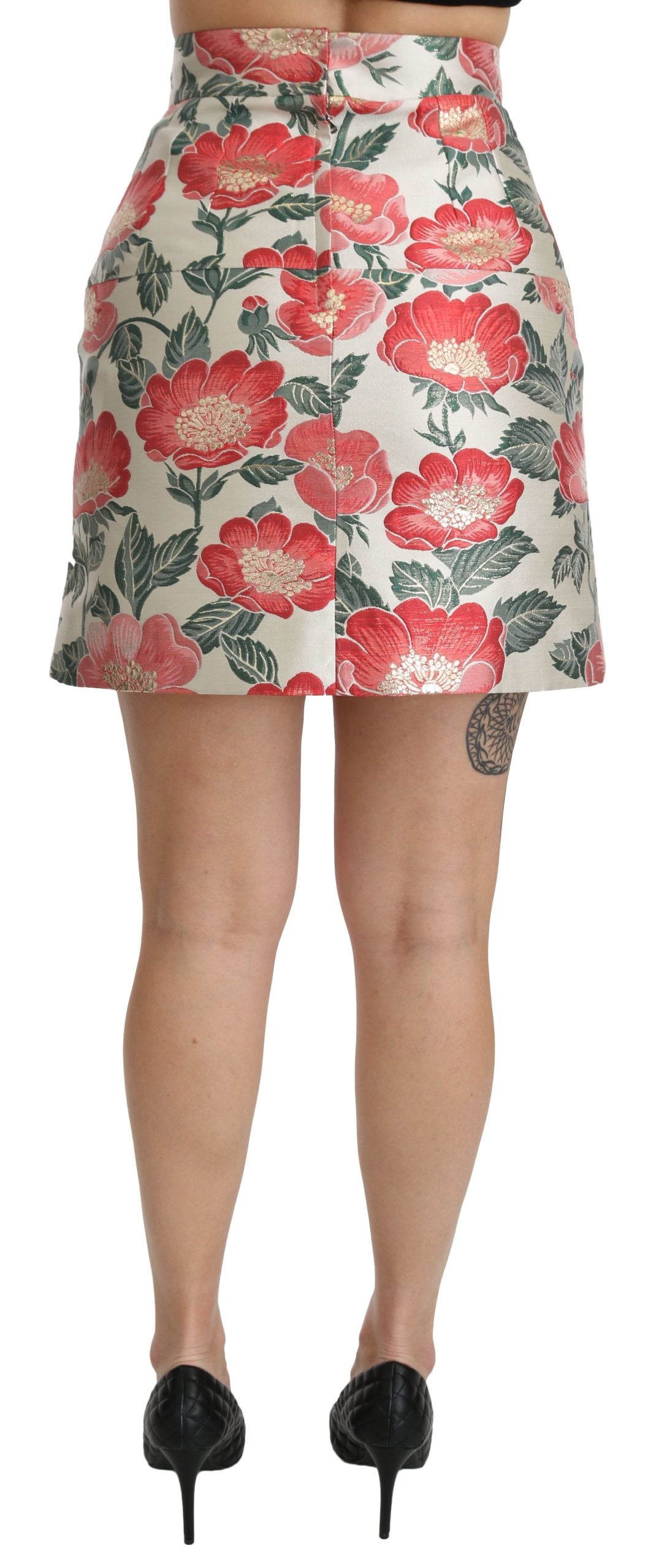 Dolce & Gabbana Weiß Grün Rot Geblümter Minirock mit hoher Taille