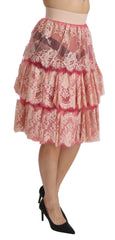 Dolce & Gabbana Rosa Spitzen-Lagenrock mit hoher Taille und Knielänge