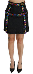 Dolce & Gabbana Schwarzer, mit Kristallen verzierter Rock mit hoher Taille