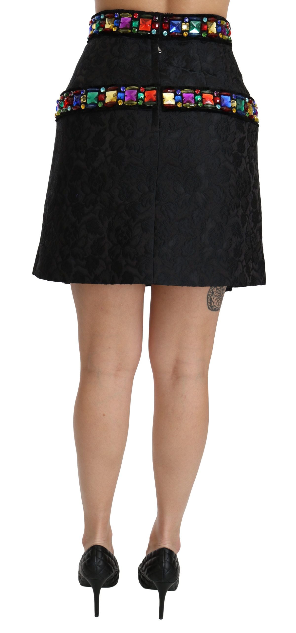 Dolce & Gabbana Schwarzer, mit Kristallen verzierter Rock mit hoher Taille