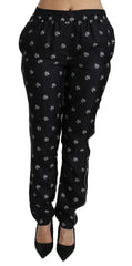 Dolce & Gabbana Schwarze bedruckte Skinny-Seidenhose mit mittlerer Bundhöhe