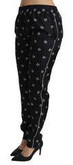 Dolce & Gabbana Schwarze bedruckte Skinny-Seidenhose mit mittlerer Bundhöhe